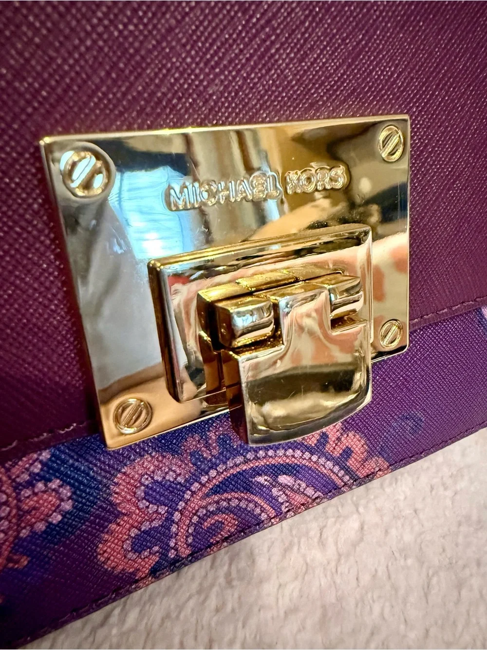 Michael Kors Purple Paisley Crossbody with Gold Hardware